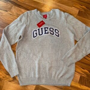GUESS Los Angeles Mens Crew Neck Sweater Grey College Logo Light Heather‎ L NWT